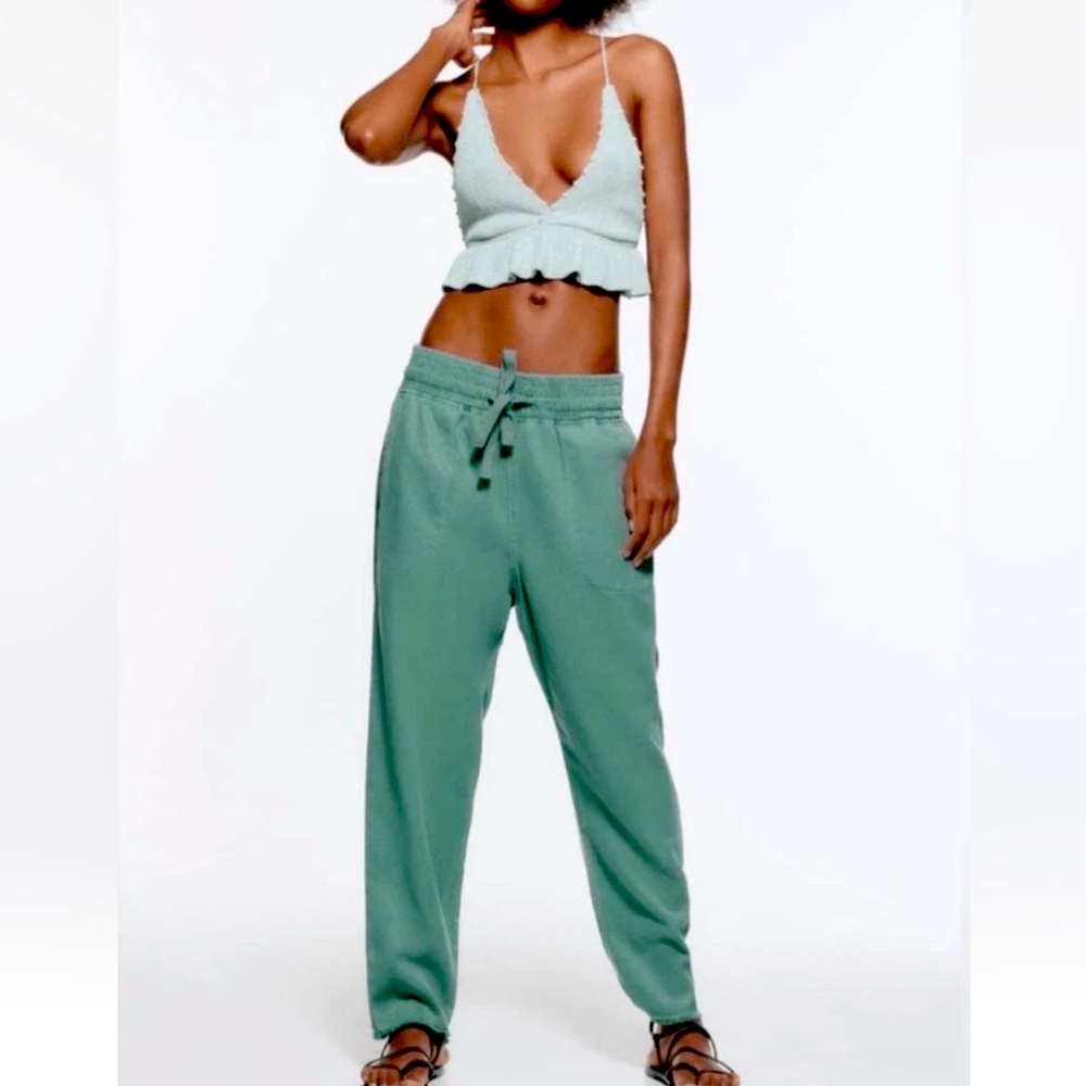 💚Zara Women's Green Raw Hem Pocketed Jogger Pant Size XS 💚